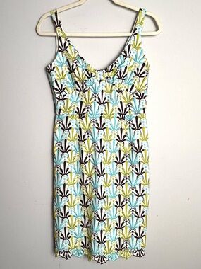 Milly Aqua, Lime & Brown Embroidered Floral Midi Dress